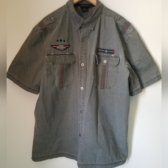 Harley-Davidson Other - Harley Davidson Gray Embroidered Patched Military Style Button Shirt  Motorcycle
